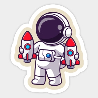 Cute Astronaut Holding Rocket Toys Cartoon Sticker